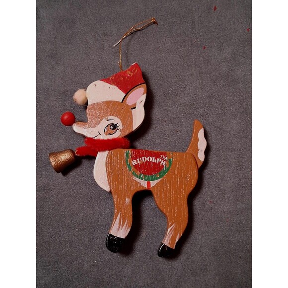 Vintage Wood Rudolph Reindeer Christmas Ornament - Picture 1 of 3